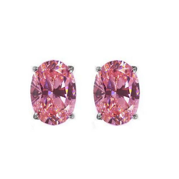 Oval Shape Pink Sapphire 3 CT Lady Stud Earrings, 14K White Gold
