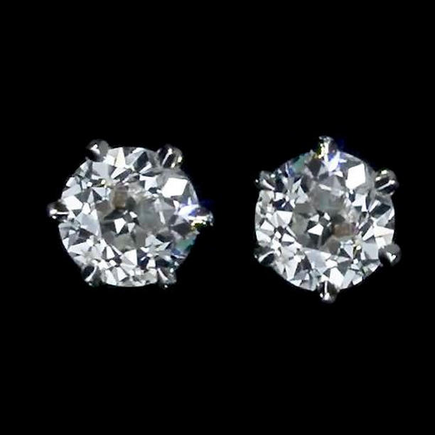 65349 1 CT Old Miner Stud Earrings, 14K White Gold