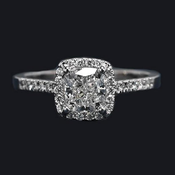 65359 1.34 CT 14K White Gold Cushion Halo Ring, Size 6.5
