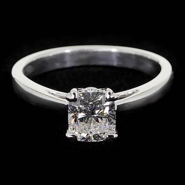 65361 Solitaire 1 CT Radiant Cut Split Shank Diamond Ring, 14K White Gold - Size 6.5