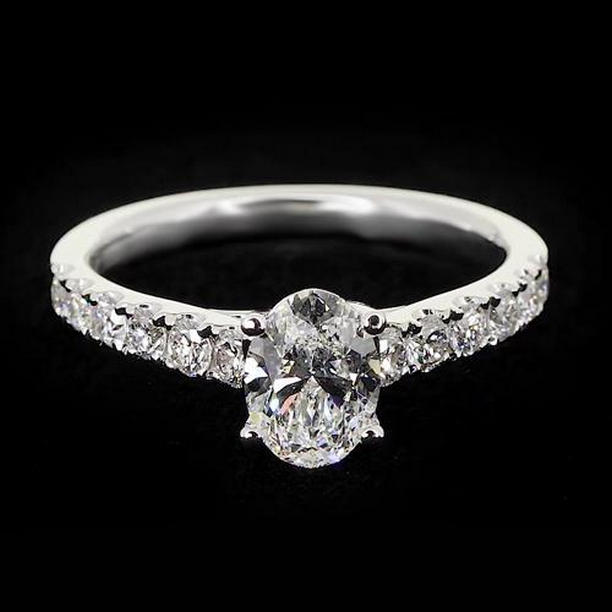 65364 Round Accented 1.75 CT Prong Setting Oval White Gold Diamond Ring, Size 6.5