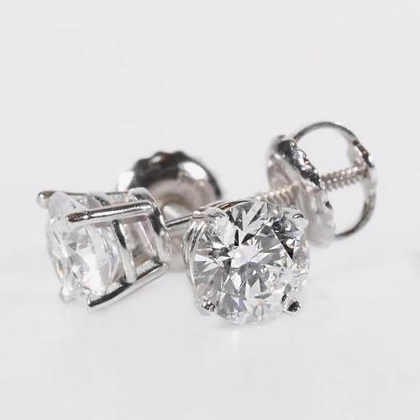 65368 2 CT 14K White Gold Round Diamond Stud Earrings