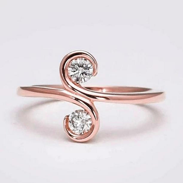 65373 Two-Stone 0.80 CT S Style Rose Gold Womens Diamond Ring, Size 6.5 -  Harry Chad Enterprises