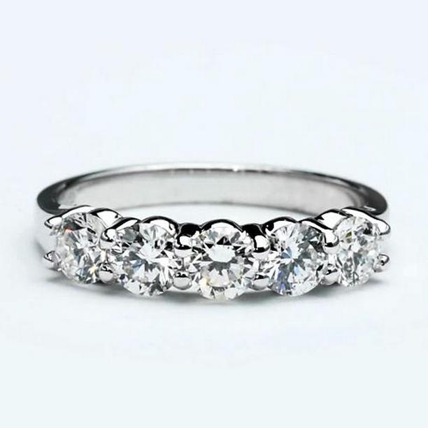 65375 3 CT 14K White Gold Five-Stone Diamond Anniversary Band, Size 6.5
