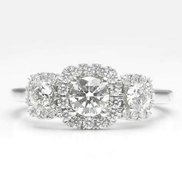 Diamond 2.75 CT Prong Setting White Gold Womens Halo Ring, Size 6.5
