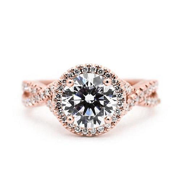 65382 Diamond Halo 2.50 CT Round Accented Engagement Ring, 14K Rose Gold - Size 6.5