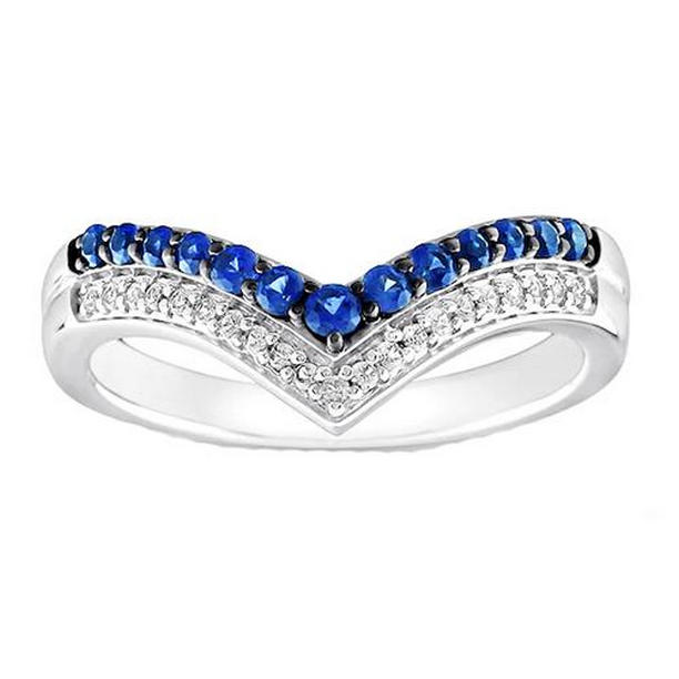 65927 2 CT Womens Gold Enhancer Round Diamond & Blue Sapphire Stones Ring, Size 6.5