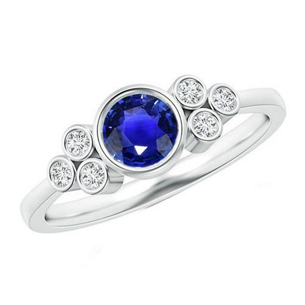 175 CT Gold Bezel Set Ceylon Sapphire  Diamond Engagement Ring Size 65