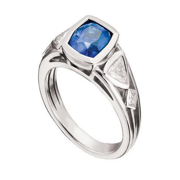 Picture of Harry Chad Enterprises 65930 2.50 CT Bezel Round Sapphire & Trillion Princess Cut Diamond Ring&#44; Size 6.5