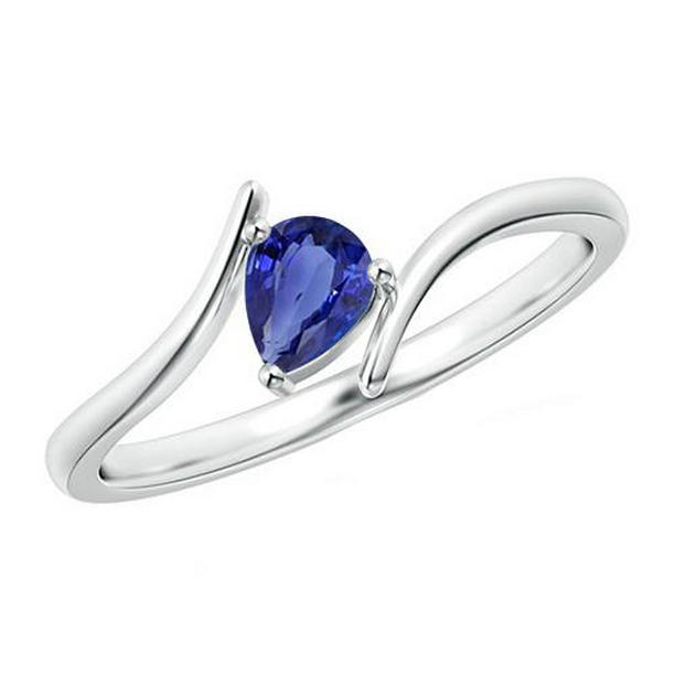 2 CT Pear Solitaire White Gold Ceylon Sapphire Tension Style Ring, Size 6.5