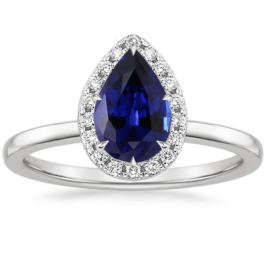 Picture of Harry Chad Enterprises 65936 6.75 CT Classic Halo Pear Sapphire Center Gold 14K Diamond Ring&#44; Size 6.5