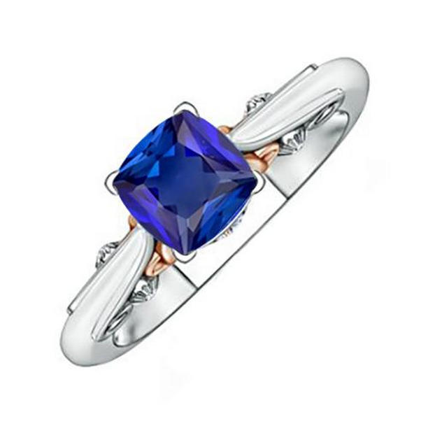 Picture of Harry Chad Enterprises 65948 2 CT Solitaire Vintage Style Blue Sapphire Ring&#44; 14K Two Tone Gold - Size 6.5