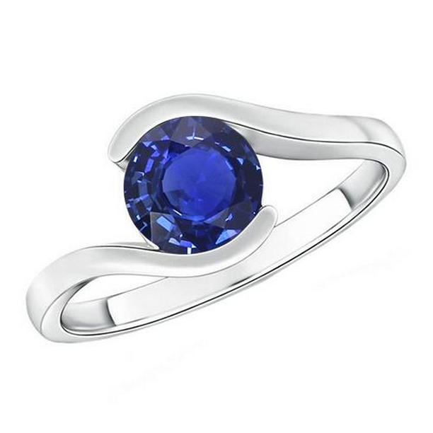 65952 2 CT Ceylon Sapphire Tension Style Gold Solitaire Ring, Size 6.5