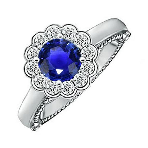 Picture of Harry Chad Enterprises 65955 2.50 CT Antique Style Halo Flower Style Blue Sapphire Diamond Ring&#44; Size 6.5