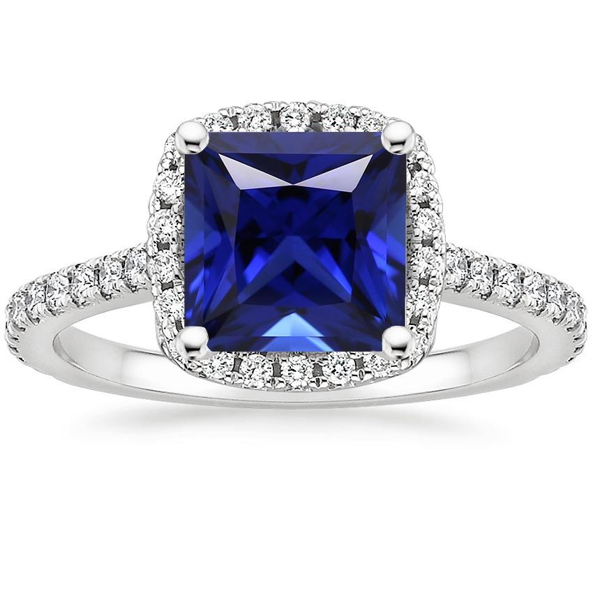 Picture of Harry Chad Enterprises 65969 Ceylon Sapphire Halo 6 CT Princess Cut with Accents Diamond Ring&#44; Size 6.5
