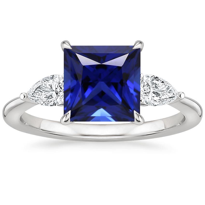 Picture of Harry Chad Enterprises 65974 5.50 CT Princess Three Stone Sri Lankan Sapphire & Diamond Ring&#44; Size 6.5