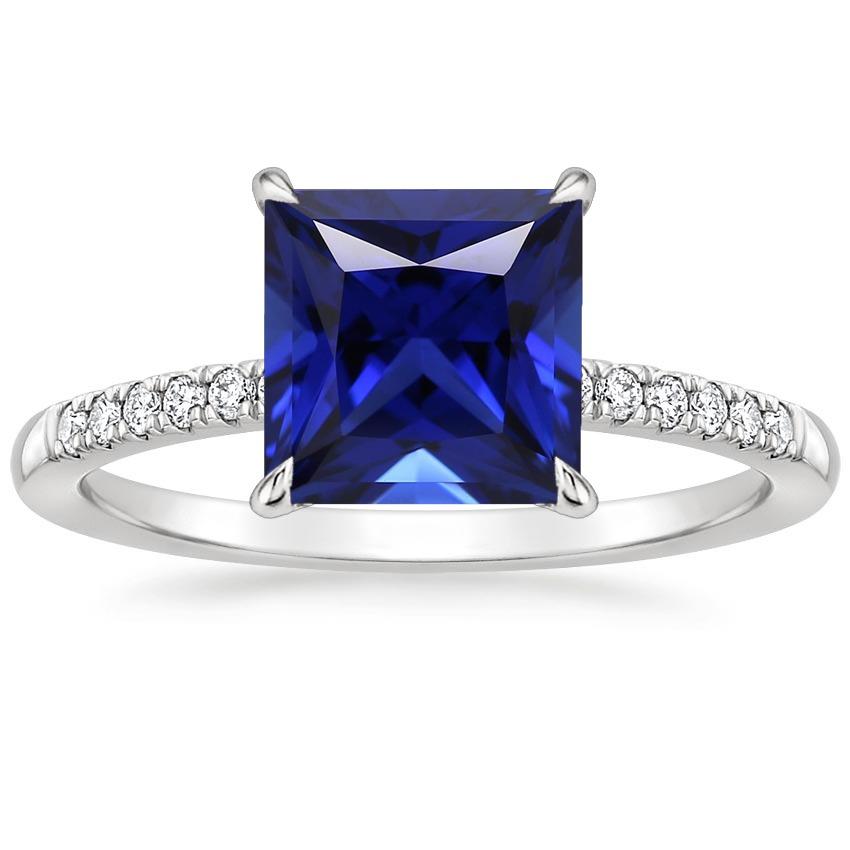 Picture of Harry Chad Enterprises 65979 5.5 CT Princess Solitaire Accents Blue Sapphire & Diamond Ring&#44; Size 6.5