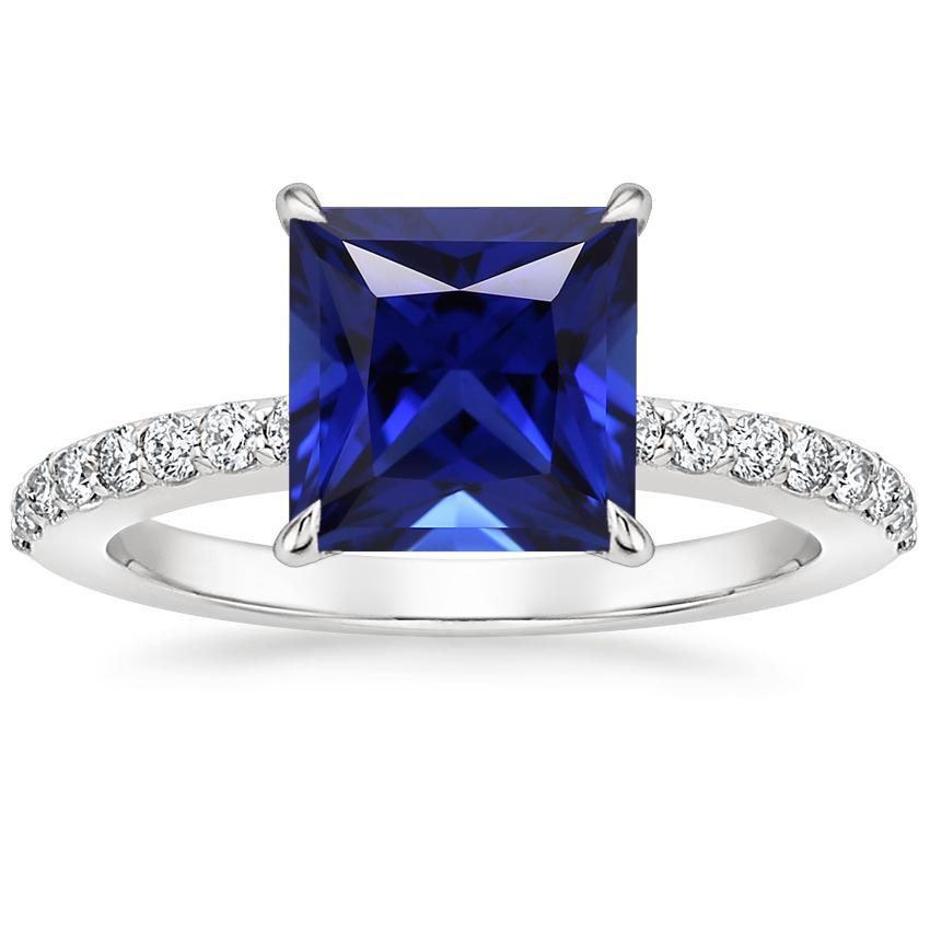 Picture of Harry Chad Enterprises 65980 Sri Lankan Sapphire 5.50 CT Princess Cut with Accents Diamond Ring&#44; Size 6.5