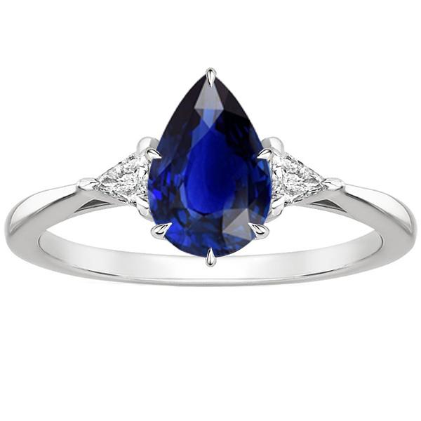 Picture of Harry Chad Enterprises 66402 3 CT 3 Stone Pear Blue Sapphire & Trillion Diamonds Engagement Ring&#44; Size 6.5