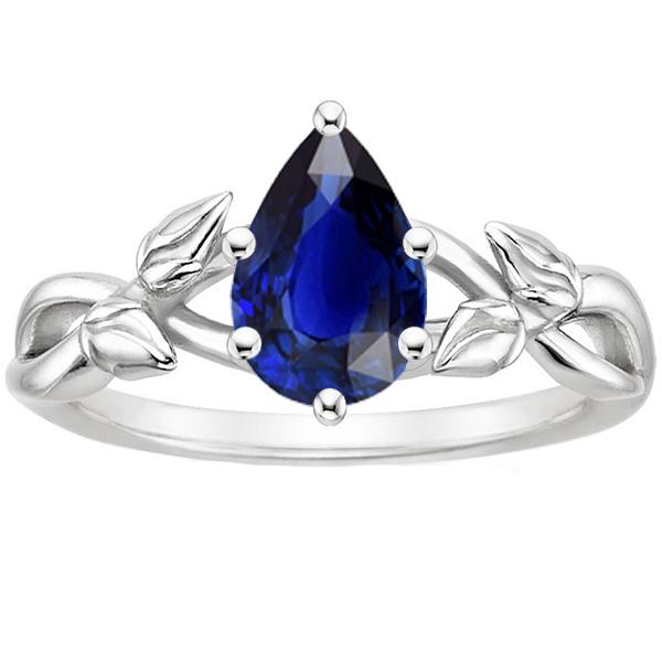 66404 2 CT Leaf Infinity Style Pear Shape Blue Sapphire Solitaire Ring, Size 6.5