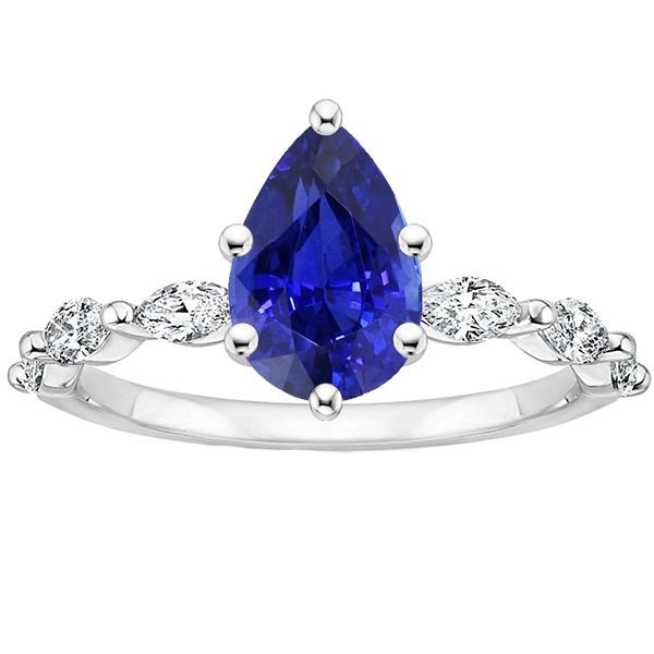 Picture of Harry Chad Enterprises 66410 3.75 CT Engagement Ring with Accents Pear Blue Sapphire & Diamonds&#44; Size 6.5