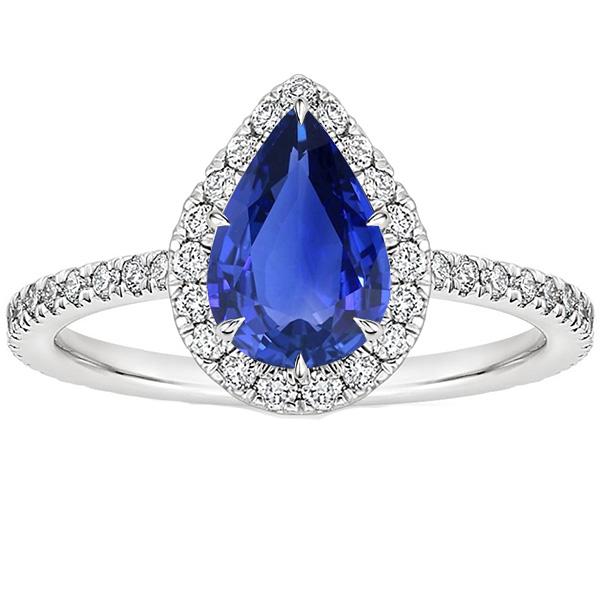Picture of Harry Chad Enterprises 66411 3.50 CT Halo Pear Ceylon Sapphire & Diamonds Engagement Ring&#44; Size 6.5