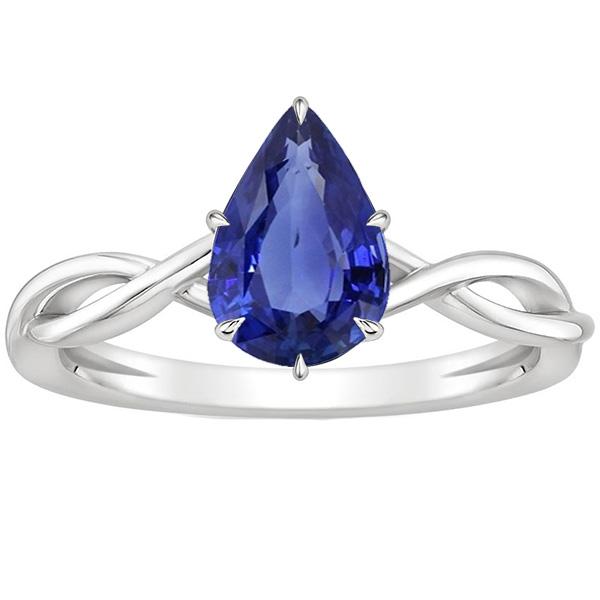 66417 2.50 CT Infinity Style Pear Blue Sapphire Solitaire Ring, Size 6.5