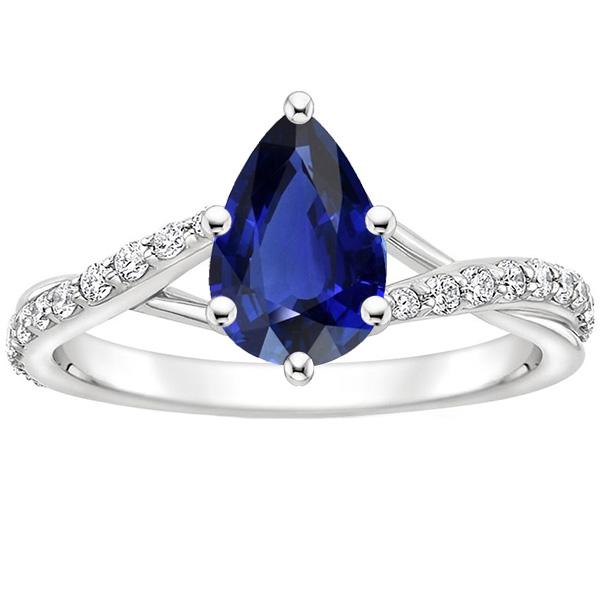 Picture of Harry Chad Enterprises 66418 3.25 CT Split Shank Pear Blue Sapphire & Diamonds Engagement Ring&#44; Size 6.5