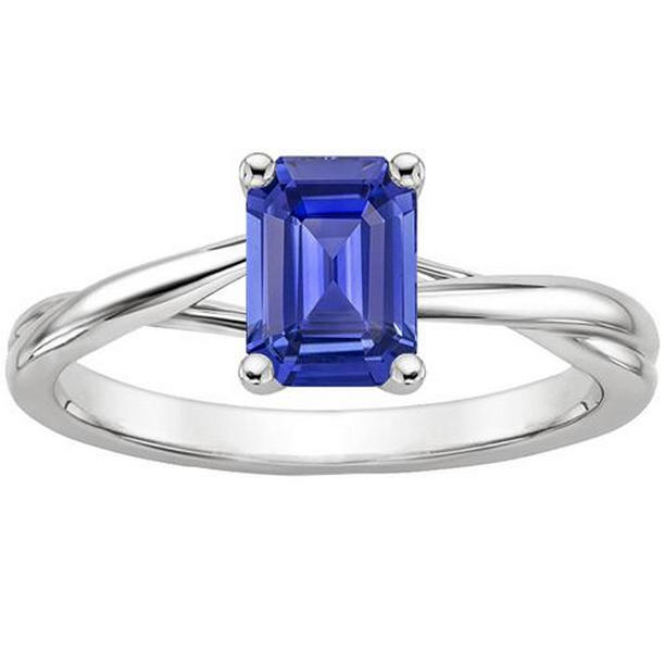 Picture of Harry Chad Enterprises 66422 2.50 CT Solitaire Prong Set Emerald Cut Blue Sapphire Ring, Size 6.5