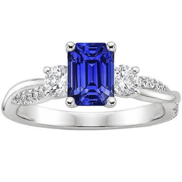 Picture of Harry Chad Enterprises 66423 4.25 CT Solitaire with Accents 3 Stone Blue Sapphire Ring, Size 6.5