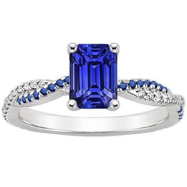 66429 4.25 CT Blue Solitaire Sapphires Ring & Diamonds Accents, Size 6.5