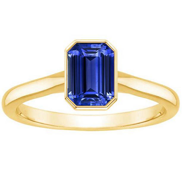 66434 3 CT Bezel Set Emerald Sri Lankan Sapphire Solitaire Ring, Size 6.5