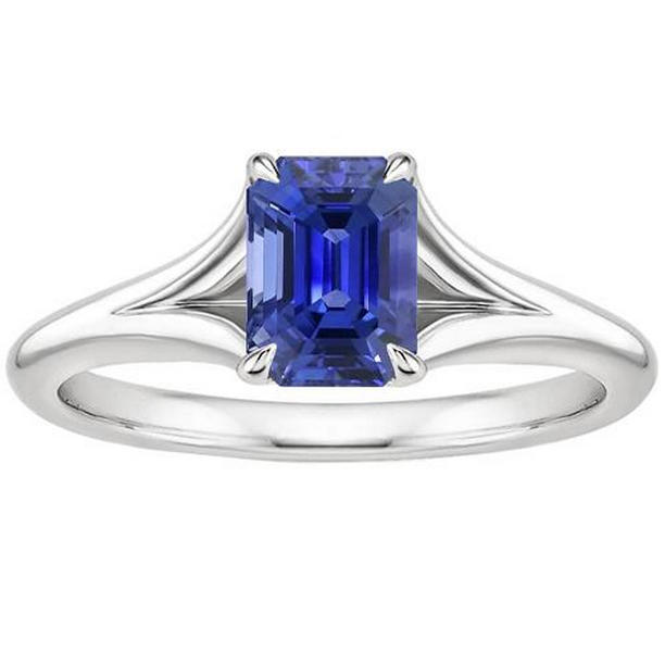 66436 3 CT Anniversary Prong Set Emerald Ceylon Sapphire Solitaire Ring, Size 6.5