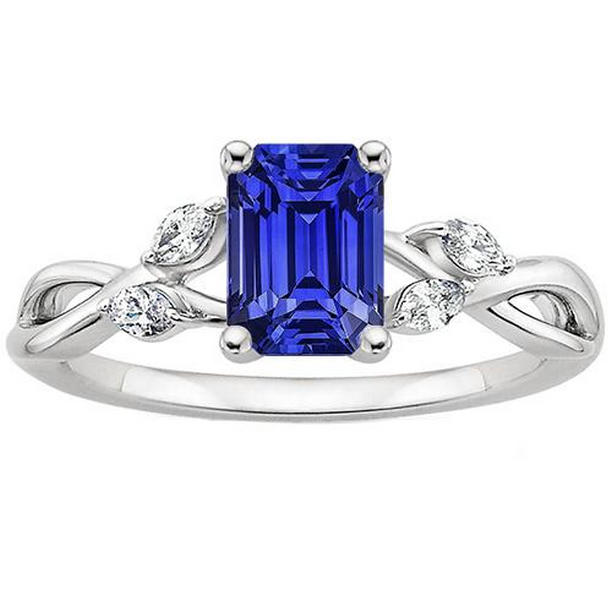 66440 4 CT Ceylon Sapphire Anniversary Ring with Marquise Diamonds, Size 6.5