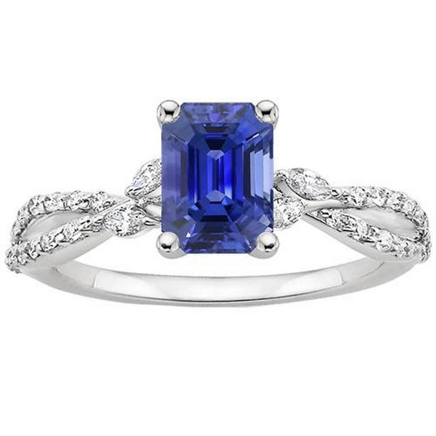 4 CT Solitaire Ring with Marquise Diamond Accents & Blue Sapphire, Size 6.5