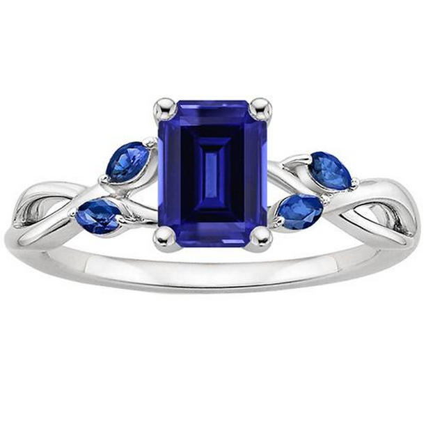 Picture of Harry Chad Enterprises 66447 3.50 CT Ladies Solitaire Blue Sapphire Ring with Marquise Accents, Size 6.5