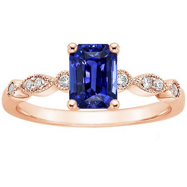 Picture of Harry Chad Enterprises 66451 3.50 CT Rose Gold Gemstone Radiant Blue Sapphire Ring with Accents, Size 6.5