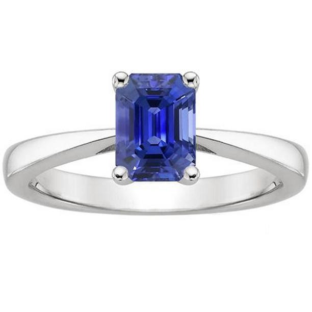 Picture of Harry Chad Enterprises 66452 2 CT Solitaire Prong Set Emerald Blue Sapphire Engagement Ring, Size 6.5
