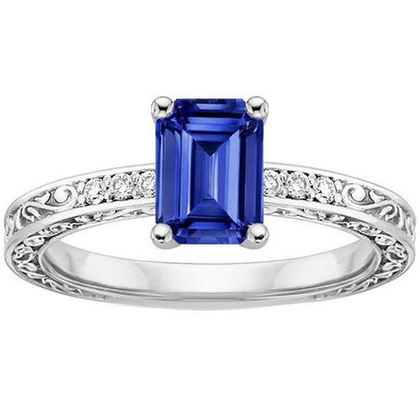 66453 3.50 CT White Gold Gemstone Ring with Accent Emerald Blue Sapphire, Size 6.5