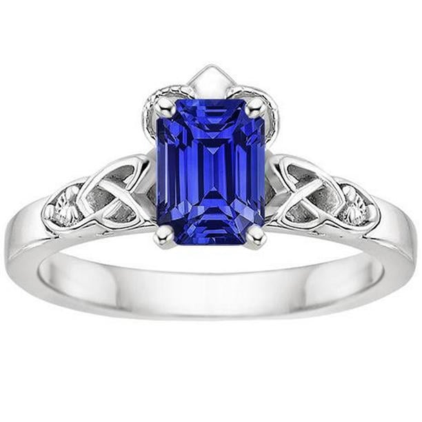 3.25 CT Diamond 3 Stone Emerald Blue Sapphire Vintage Style Ring, Size 6.5