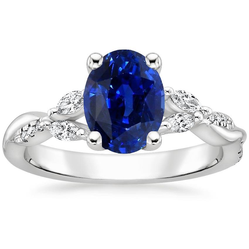 4.50 CT Blue Sapphire Gemstone Ring with Marquise & Round Accents, Size 6.5