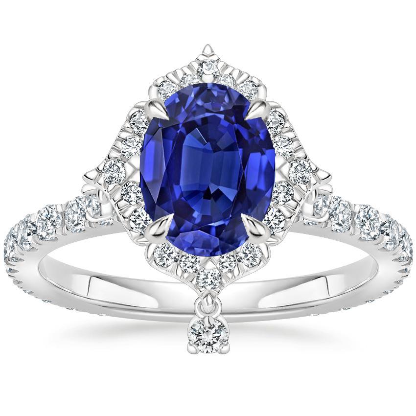 66906 5.50 CT Oval Cut Halo Ceylon Sapphire Engagement Ring, White Gold - Size 6.5