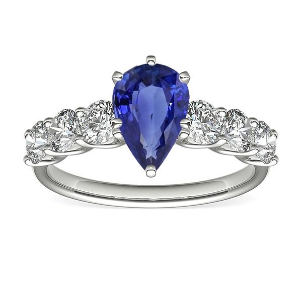 66908 4 CT Womens Gemstone Pear Shaped Blue Sapphire Ring with Accents, Size 6.5