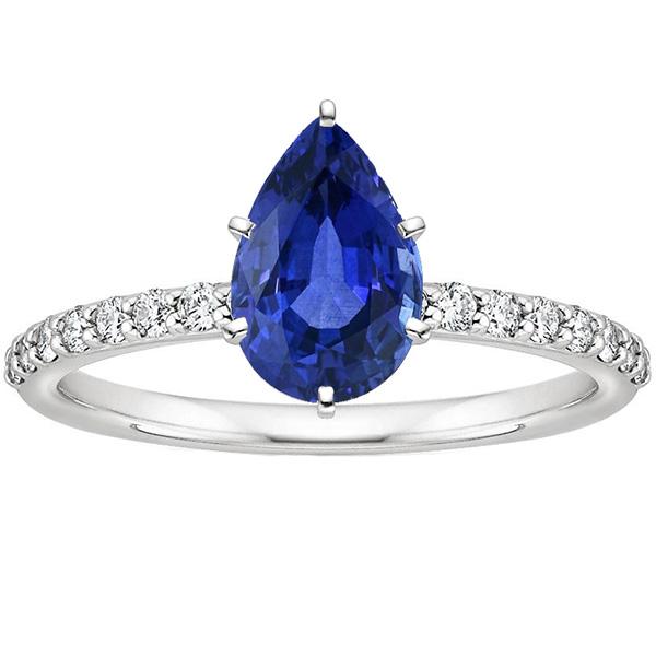 66909 4.50 CT Pear Blue Sapphire Solitaire with Diamond Accents Ring, Size 6.5