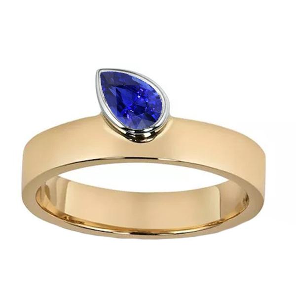 Picture of Harry Chad Enterprises 66913 1 CT Gemstone Pear Blue Sapphire Two Tone Gold Anniversary Ring&#44; Size 6.5