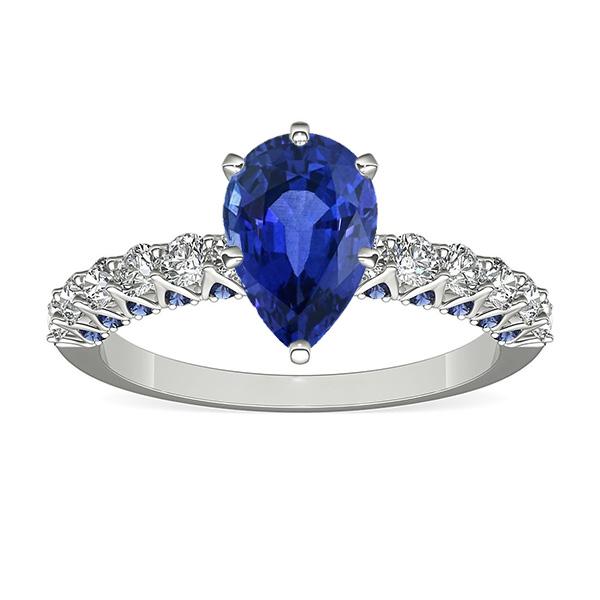 66918 3 CT Pear with Round Blue Sapphire & Diamond Accents Gemstone Ring, Size 6.5