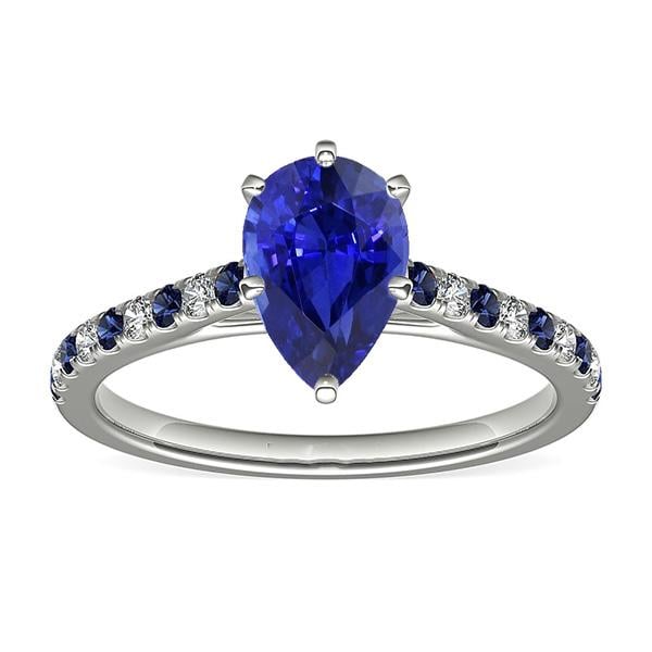 66921 2.50 CT Solitaire Pear Cut Ring with Blue Sapphire & Diamond Accents, Size 6.5