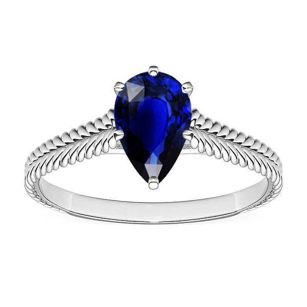 1.50 CT Pear Solitaire Sri Lankan Sapphire Ladies Gemstone Ring, Size 6.5