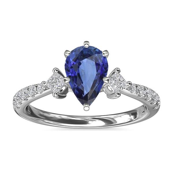 66926 2.50 CT 3 Stone Style Ceylon Sapphire Ring with Diamond Accents, Size 6.5