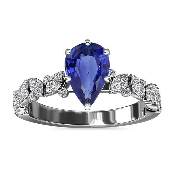 66927 3 CT Gemstone Blue Marquise & Round Diamonds Sapphire Ring, Size 6.5